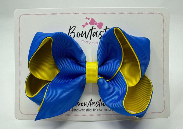 4 Inch Double Ribbon Bow - Royal Blue & Daffodil