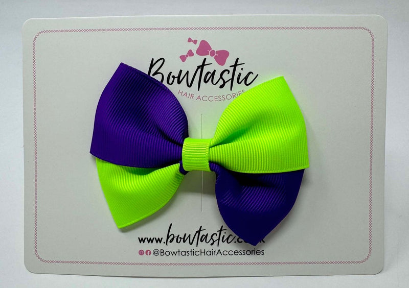 3.5 Inch Twist Bow - Key Lime & Purple