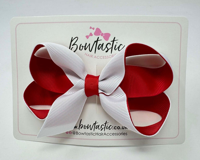 4 Inch Double Ribbon Bow Style 2 - White & Red