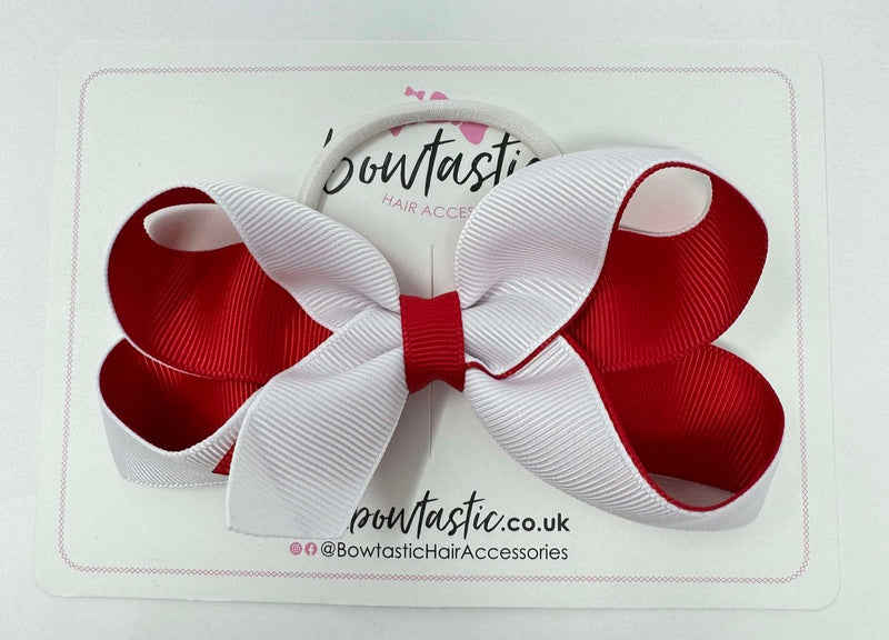 4 Inch Double Ribbon Bow Bobble Style 2 - White & Red