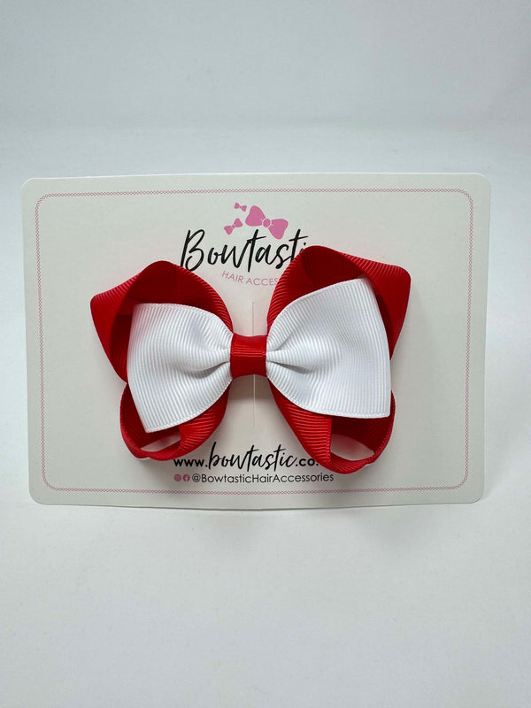 3.5 Inch Tuxedo Double Bow - White & Red