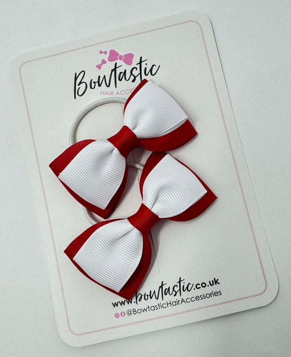 3 Inch Flat Double Bow Style 2 Thin Elastic - White & Red - 2 Pack