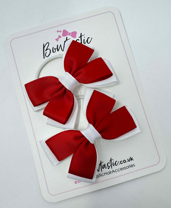 3 Inch Double Butterfly Bow Thin Elastic - Red & White - 2 Pack