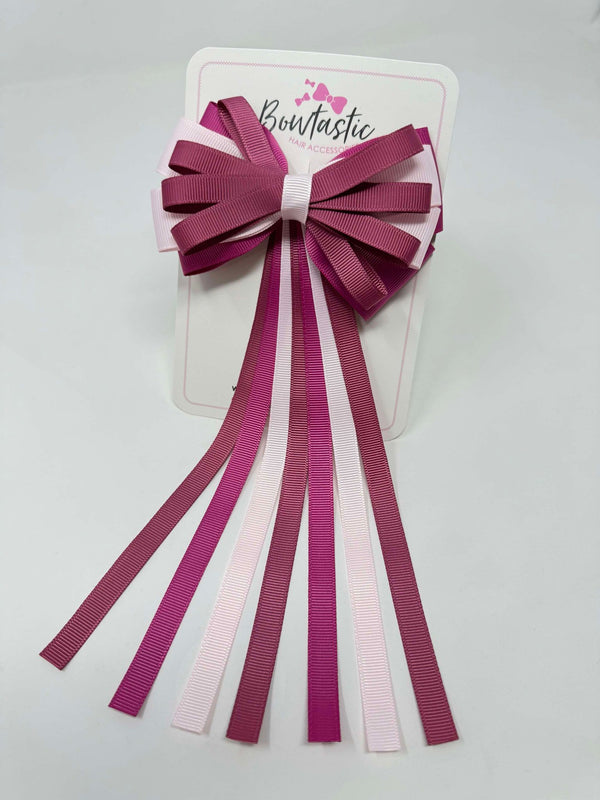 4 Inch Streamer Tail Bow - Victorian Rose, Powder Pink & Raspberry Rose