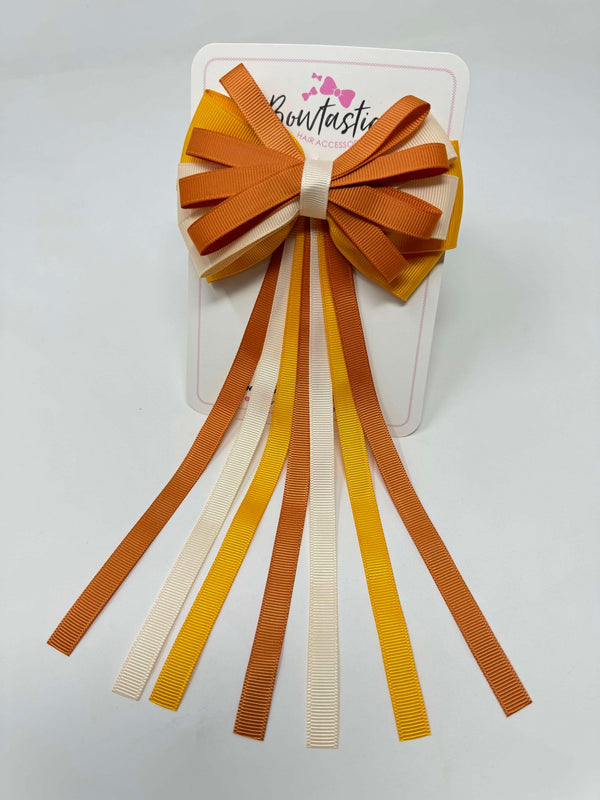 4 Inch Streamer Tail Bow - Ginger, Nude & Dandelion