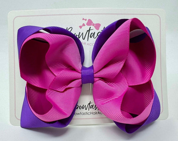 5 Inch Double Bow - Purple & Garden Rose