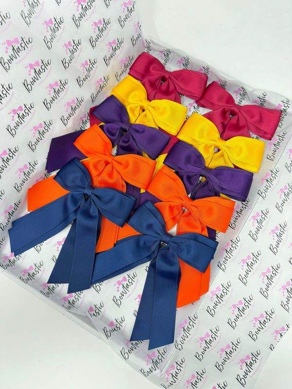 Bow Set - 4.5 inch Tail Bow - 10 Pack - Navy, Plum, Beauty, Dandelion & Autumn Orange