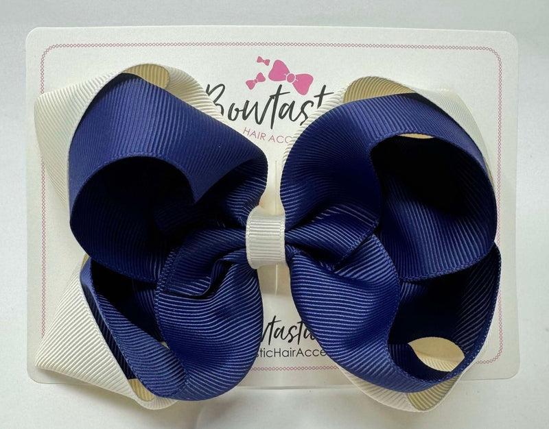 5 Inch Double Bow - Cream & Ink Blue