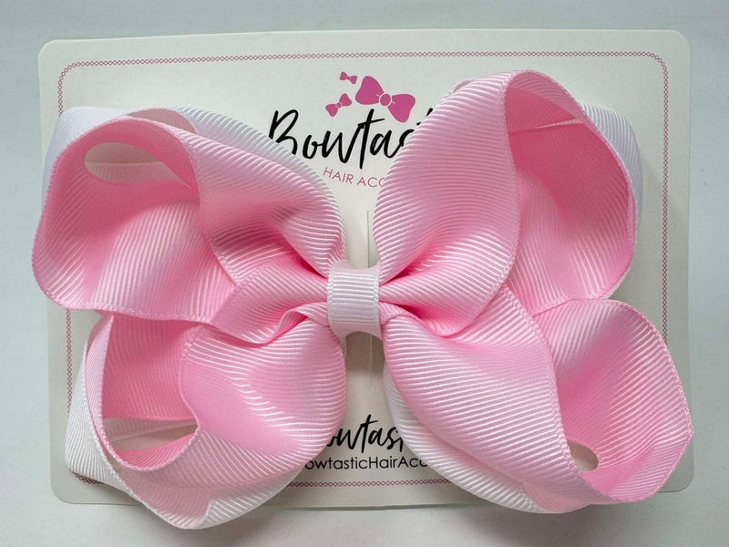 5 Inch Double Bow - White & Pearl Pink