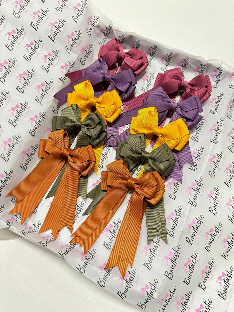 Bow Set - 4 inch Tail Bow - 10 Pack - Victorian Rose, Amethyst, Dandelion, Deep Sage, Copper