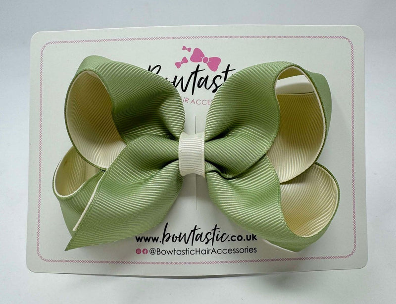 4 Inch Double Ribbon Bow  - Spring Moss & Ivory