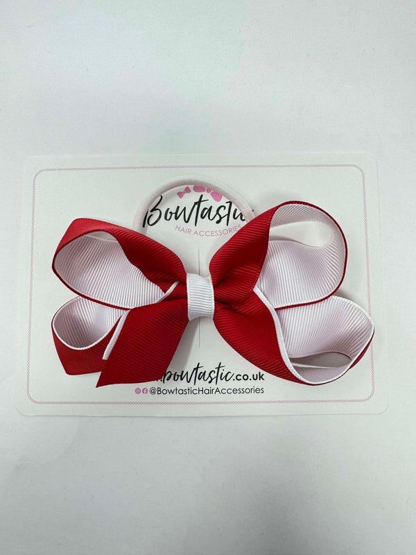 4 Inch Double Ribbon Bow Bobble Style 2 - Red & White