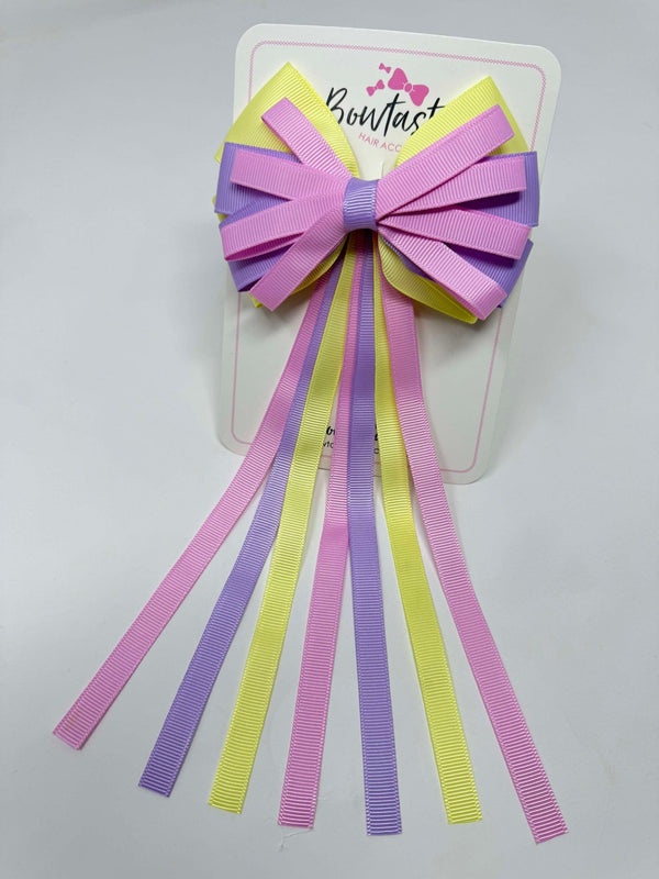 4 Inch Streamer Tail Bow - Tulip, Light Orchid & Baby Maize