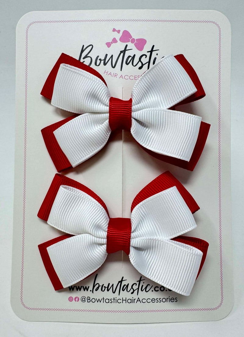 3 Inch Double Butterfly Bow - White & Red - 2 Pack