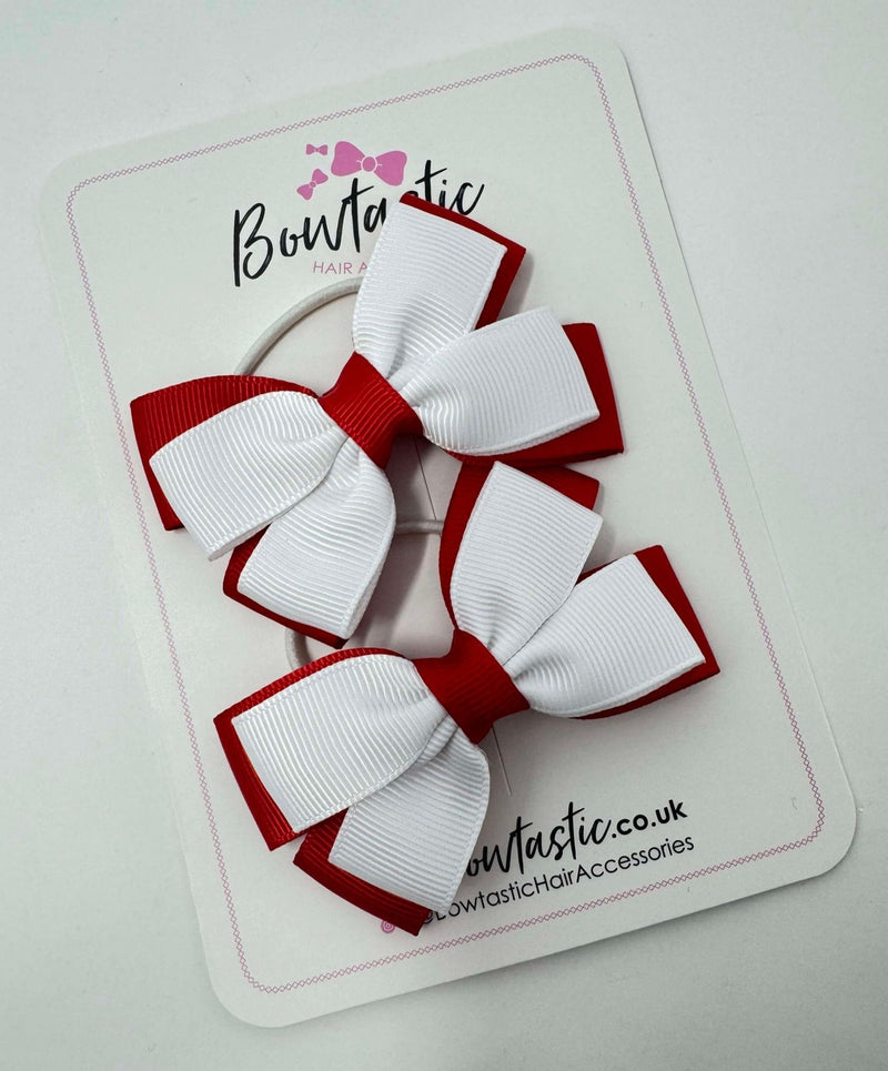 3 Inch Double Butterfly Bow Thin Elastic - White & Red - 2 Pack