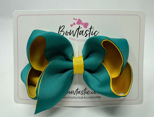 4 Inch Double Ribbon Bow - Jade Green & Yellow Gold