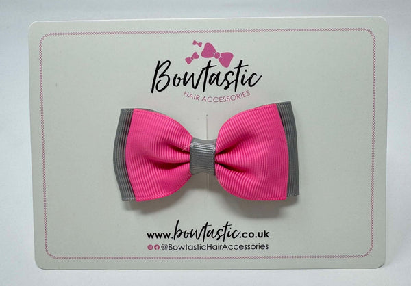 3 Inch Flat Double Bow - Hot Pink & Silver