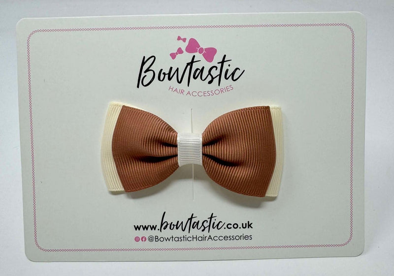 3 Inch Flat Double Bow - Pecan Brown & Cream