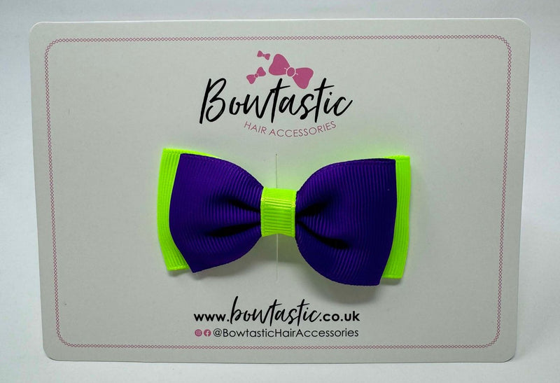 3 Inch Flat Double Bow - Key Lime & Purple