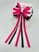 4 Inch Streamer Tail Bow - Shocking Pink, Black & White