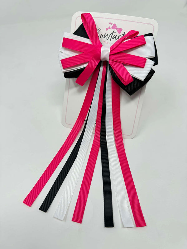 4 Inch Streamer Tail Bow - Shocking Pink, Black & White