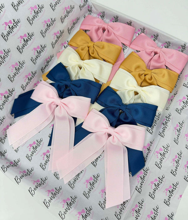 Bow Set - 4.5 inch Tail Bow - 10 Pack - Light Navy, Peony, Antique White, Old Gold & Powder Pink