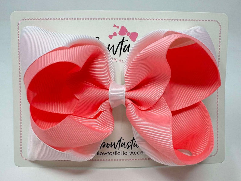 5 Inch Double Bow - White & Pink