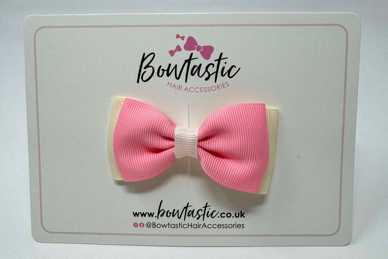 3 Inch Flat Double Bow - Pink & Cream