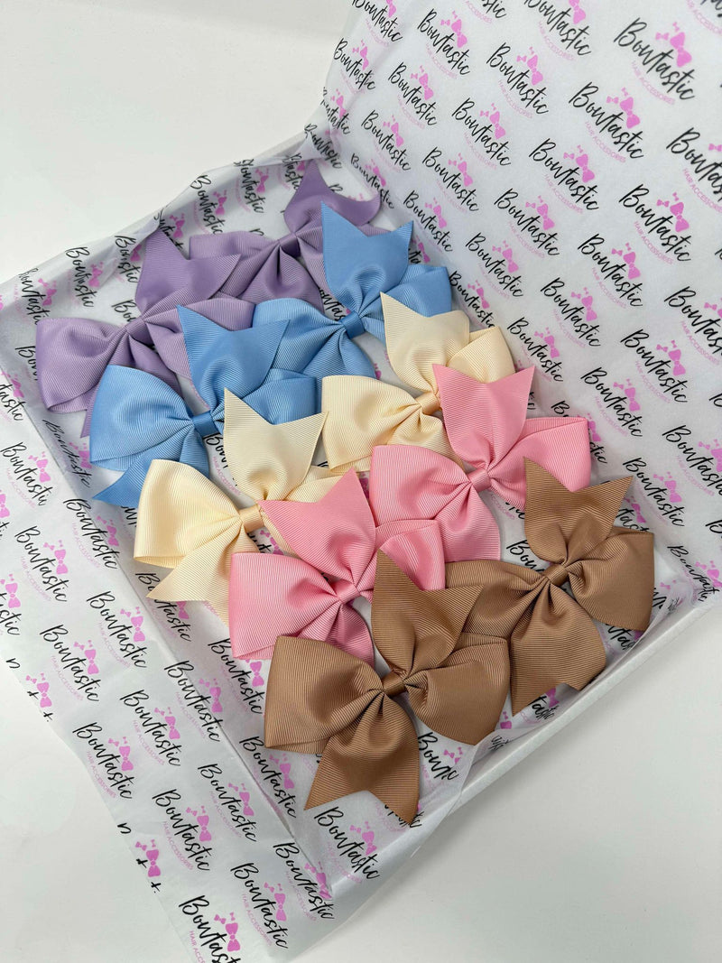 Bow Set - 5 inch Flat Bow - 10 Pack - Fresco, French Blue, Nude, Peony, Natural