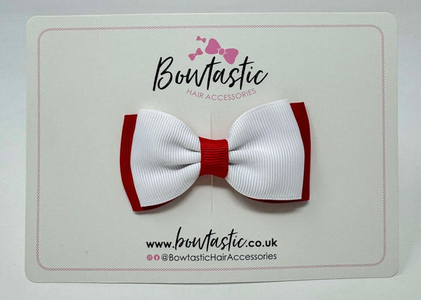 3 Inch Flat Double Bow - White & Red