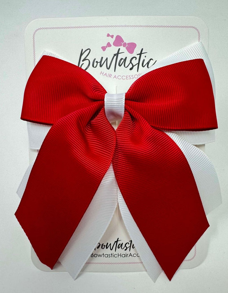 4.5 inch 2 Layer Tail Bow - Red & White