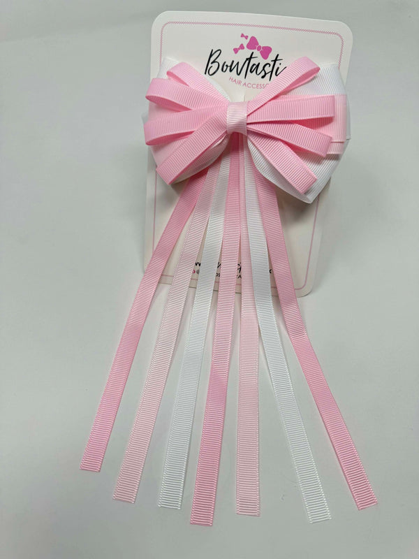 4 Inch Streamer Tail Bow - Pearl Pink, Powder Pink & White