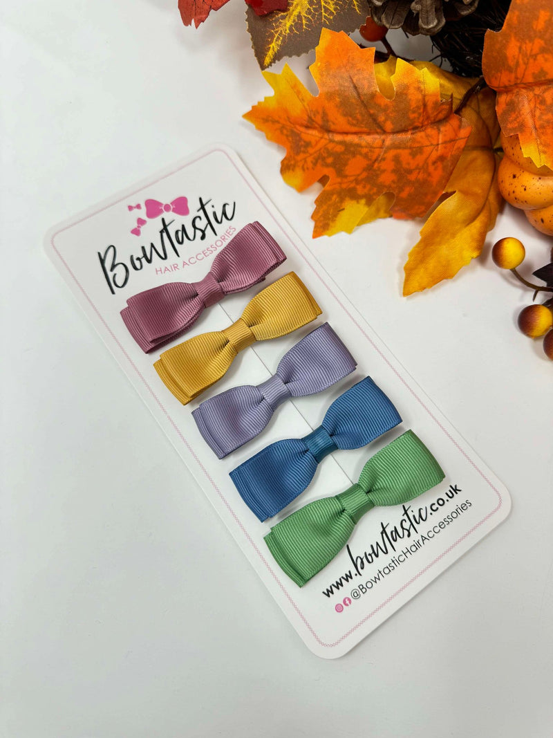 Bow Set - 2.75 inch Flat Bow - 5 Pack - Rosy Mauve, Old Gold, Thistle, Antique Blue & Sage Green