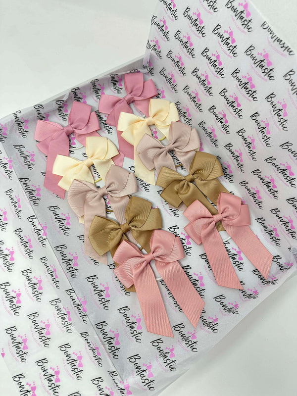 Bow Set - 3.5 inch Tail - Thin Elastic - 10 Pack - Quartz, Cream, Vanilla, Latte, Sweet Nectar