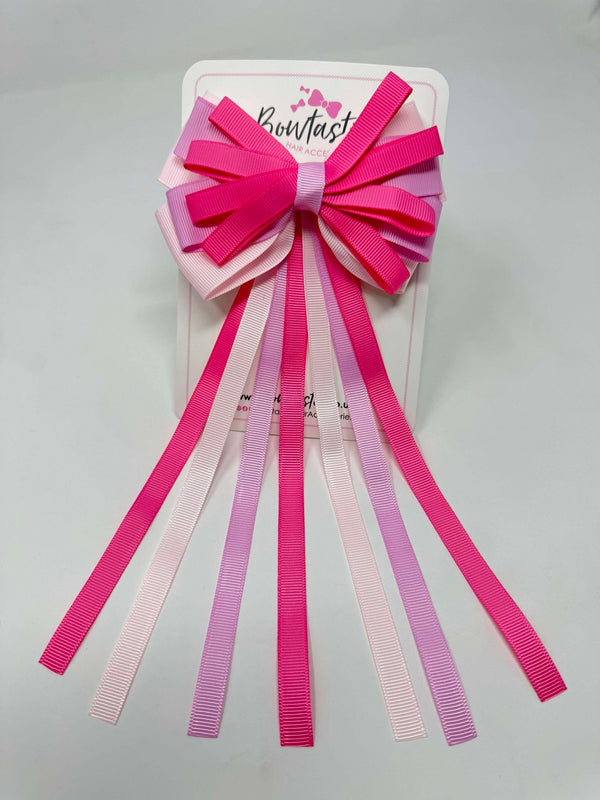 4 Inch Streamer Tail Bow - Hot Pink, Tulip & Powder Pink