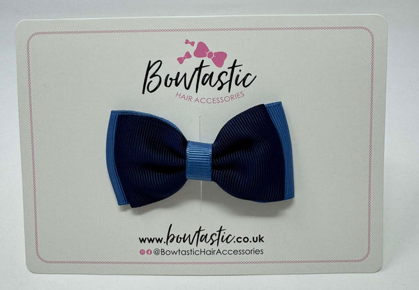 3 Inch Flat Double Bow - Navy & Smoke Blue