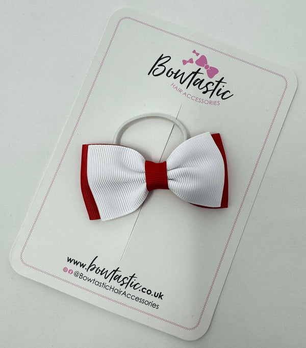 3 Inch Flat Double Bow Thin Elastic - White & Red