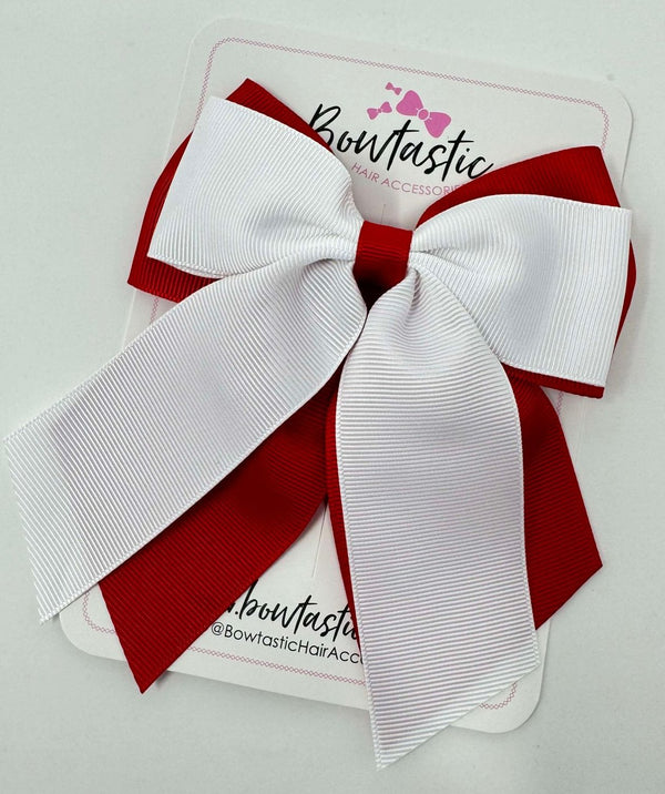 4.5 inch 2 Layer Tail Bow Bobble - White & Red