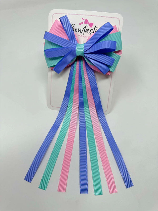 4 Inch Streamer Tail Bow - Iris, Aqua & Rose Pink