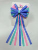 4 Inch Streamer Tail Bow - Iris, Aqua & Rose Pink