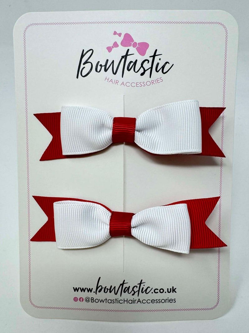 2.75 Inch 2 Layer Tuxedo Bow - White & Red - 2 Pack