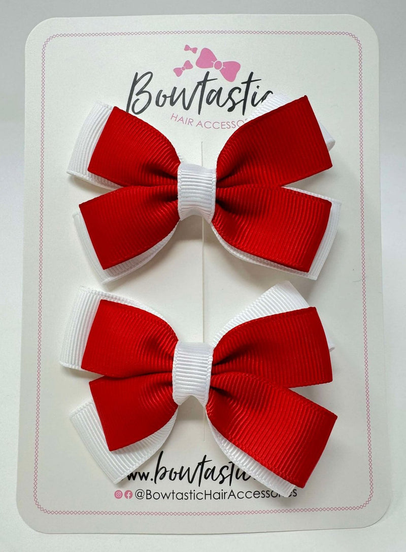 3 Inch Double Butterfly Bow - Red & White - 2 Pack