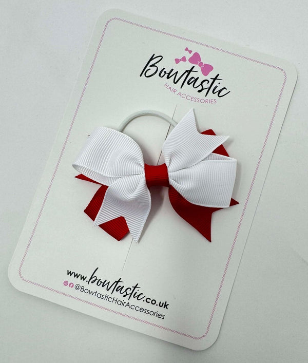 3 Inch 2 Layer Bow Thin Elastic - White & Red