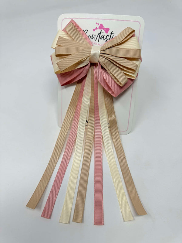 4 Inch Streamer Tail Bow - Sweet Nectar, Tan & Cream