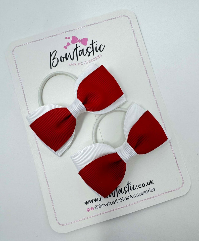 3 Inch Flat Double Bow Style 2 Thin Elastic - Red & White - 2 Pack