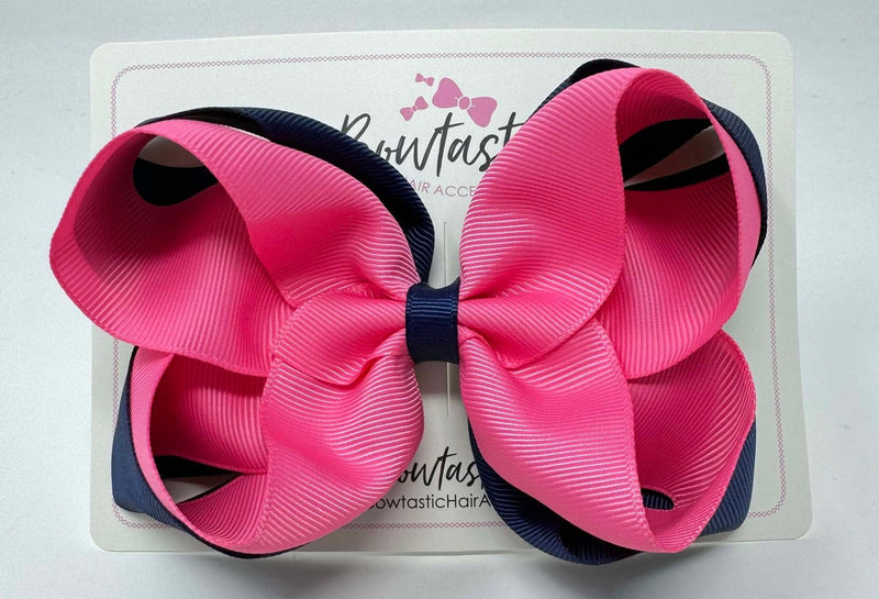 5 Inch Double Bow - Navy & Hot Pink