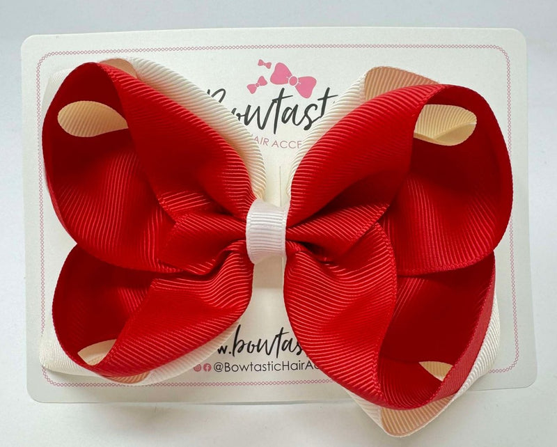 5 Inch Double Bow - Cream & Red