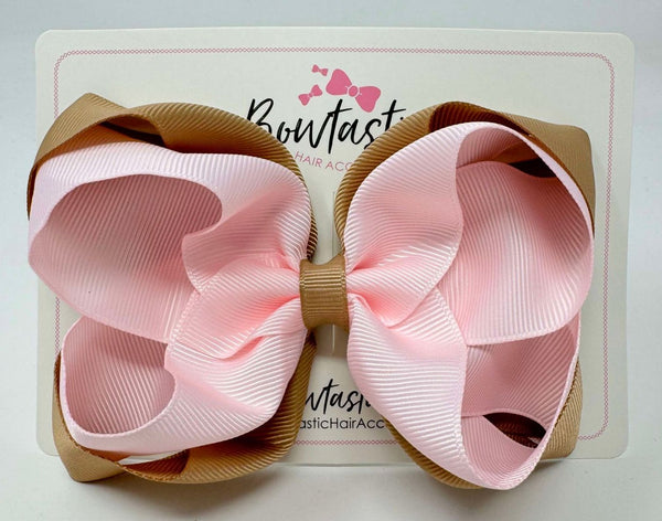 5 Inch Double Bow - Latte & Powder Pink