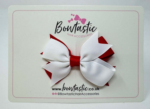 3 Inch 2 Layer Bow - White & Red