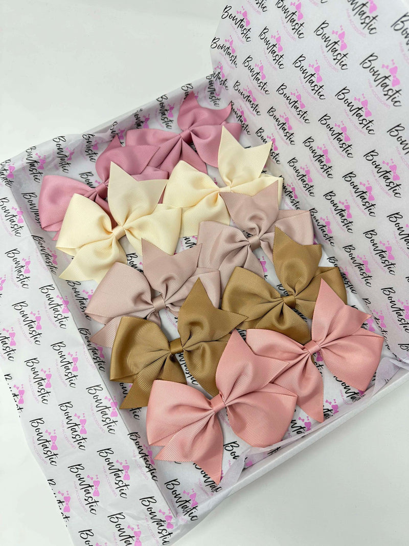 Bow Set - 5 inch Flat Bow - 10 Pack - Quartz, Cream, Vanilla, Latte, Sweet Nectar